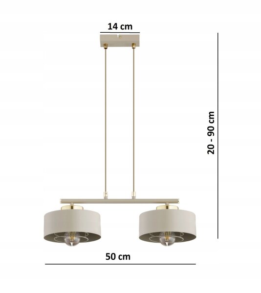 Pendelleuchte 2-flammig Beige Gold E27 L:50 cm Metall