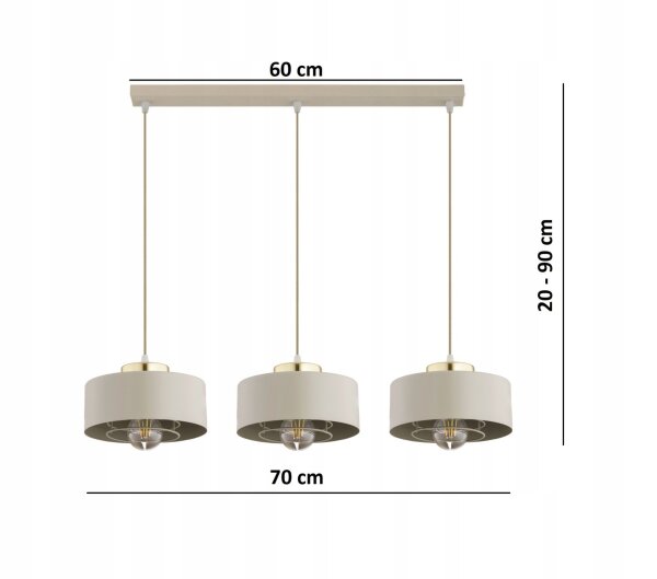 Hängelampe 3-flammig Beige Gold Metall E27 L:60 cm