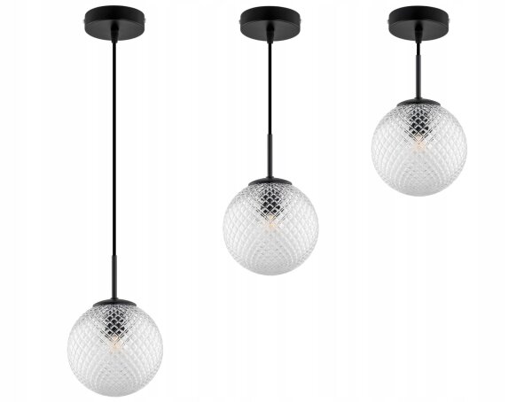Pendelleuchte Retro Glas Schwarz Klar E27 B:15 cm rund