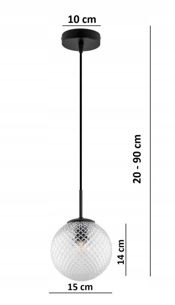 Pendelleuchte Retro Glas Schwarz Klar E27 B:15 cm rund