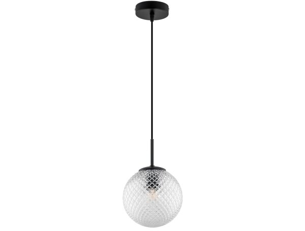 Pendelleuchte Retro Glas Schwarz Klar E27 B:18 cm rund
