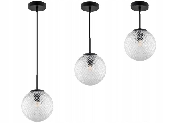 Pendelleuchte Retro Glas Schwarz Klar E27 B:18 cm rund