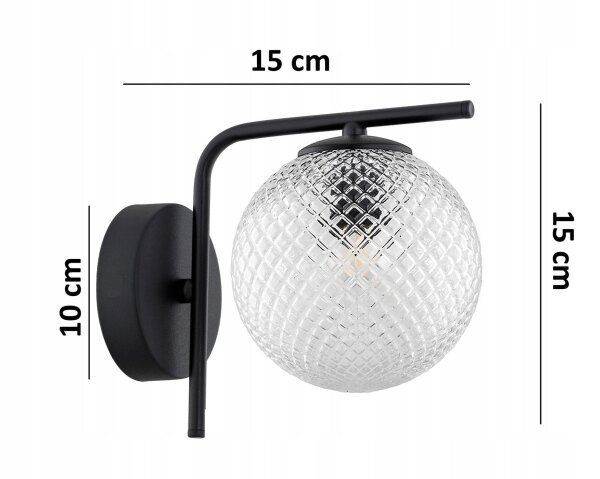 Wandleuchte Glas Schwarz Klar E27 B:15 cm dekorativ