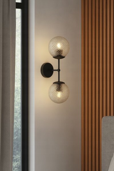 Wandlampe Up Down 2-flammig Glas Schwarz E27 H:40 cm