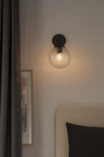 Wandlampe Glasschirm Metall Schwarz E27 B:15 cm Retro