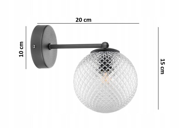 Wandlampe Glasschirm Metall Schwarz E27 B:15 cm Retro