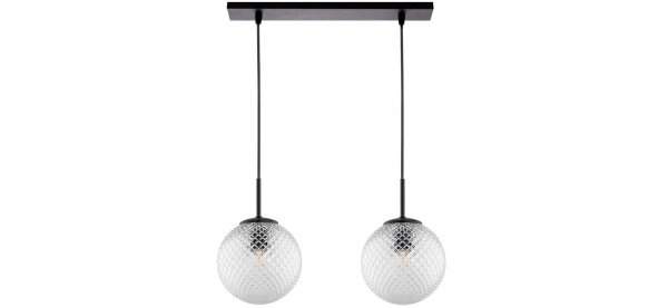 Pendelleuchte 2-flammig Schwarz Metall Glas E27 L:40 cm