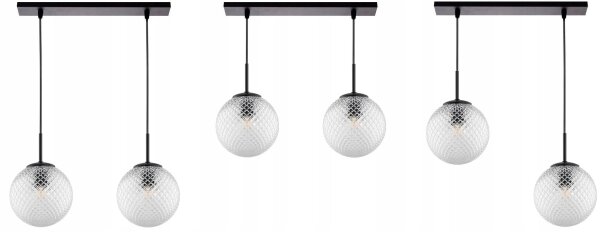 Pendelleuchte 2-flammig Schwarz Metall Glas E27 L:40 cm