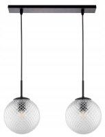 Pendelleuchte 2-flammig Schwarz Metall Glas E27 L:40 cm