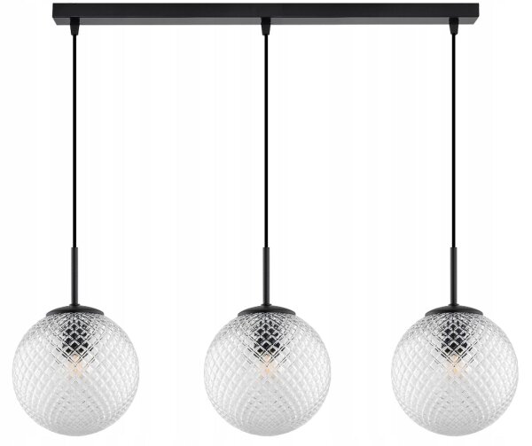 Pendelleuchte Glas Metall Schwarz 3-flammig E27 L:60 cm