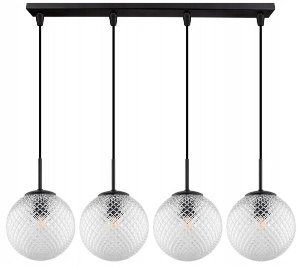 Pendelleuchte Schwarz Glas Metall 4-flammig E27 L:60 cm