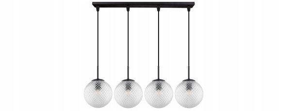 Pendelleuchte Schwarz Glas Metall 4-flammig E27 L:60 cm