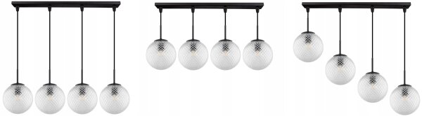 Pendelleuchte Schwarz Glas Metall 4-flammig E27 L:60 cm