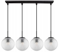 Pendelleuchte Schwarz Glas Metall 4-flammig E27 L:60 cm