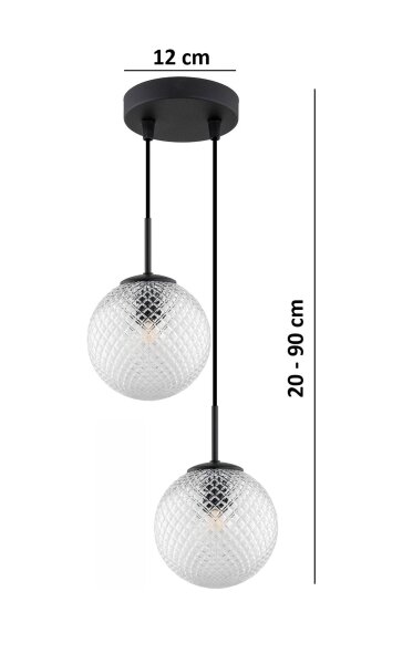 Hängelampe 2-flammig Glas Schwarz Klar E27 B:15 cm