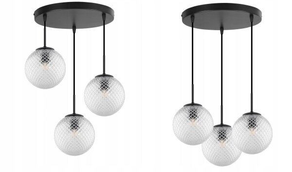 Pendelleuchte 3-flammig Schwarz Metall Glas E27 B:30 cm