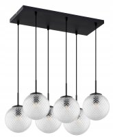 H&auml;ngelampe 6-flammig Metall Glas Schwarz E27 60 cm