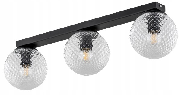 Deckenleuchte 3-flammig Glas Metall Schwarz E27 L:60 cm