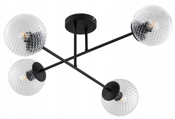 Deckenleuchte 4-flammig Glas Metall Schwarz E27 L:70 cm