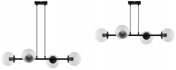 Pendelleuchte 4-flammig Glas Metall Schwarz E27 L:75 cm