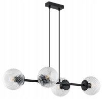 Pendelleuchte 4-flammig Glas Metall Schwarz E27 L:75 cm