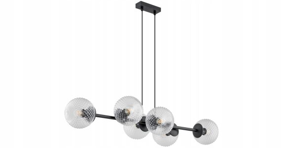 Pendelleuchte 6-flammig Metall Glas Schwarz E27 L:90 cm