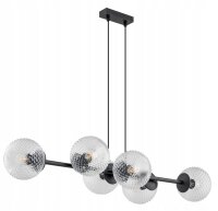 Pendelleuchte 6-flammig Metall Glas Schwarz E27 L:90 cm