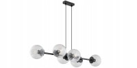 Pendelleuchte 6-flammig Metall Glas Schwarz E27 L:90 cm