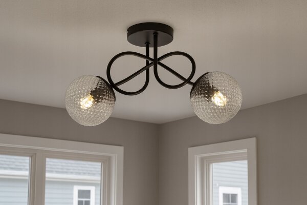 Deckenleuchte Metall Glas E27 L:40 cm 2-flammig Retro
