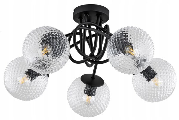 Deckenleuchte 5-flammig Kugel Glas Metall E27 L:50 cm