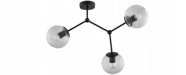 Deckenleuchte Glas Metall Schwarz 3-flammig E27 L:60 cm