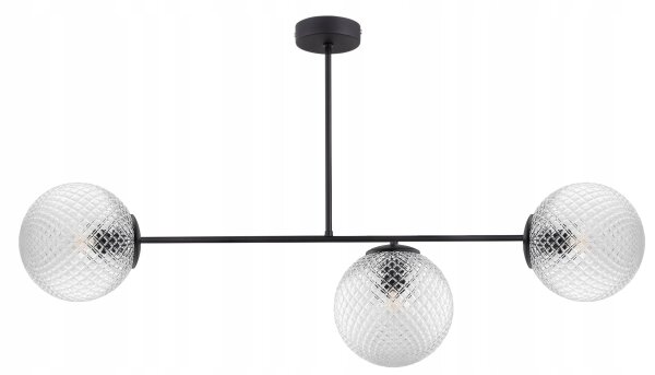 Deckenleuchte 3-flammig Glas Metall Schwarz E27 L:80 cm