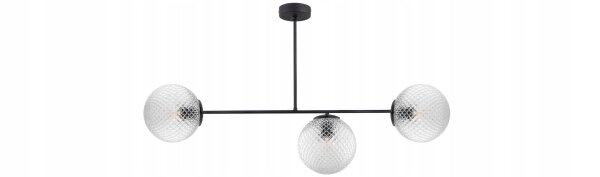 Deckenleuchte 3-flammig Glas Metall Schwarz E27 L:80 cm