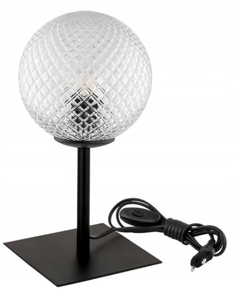 Tischlampe Glas Schirm Metall Schwarz E27 H:35 cm Retro