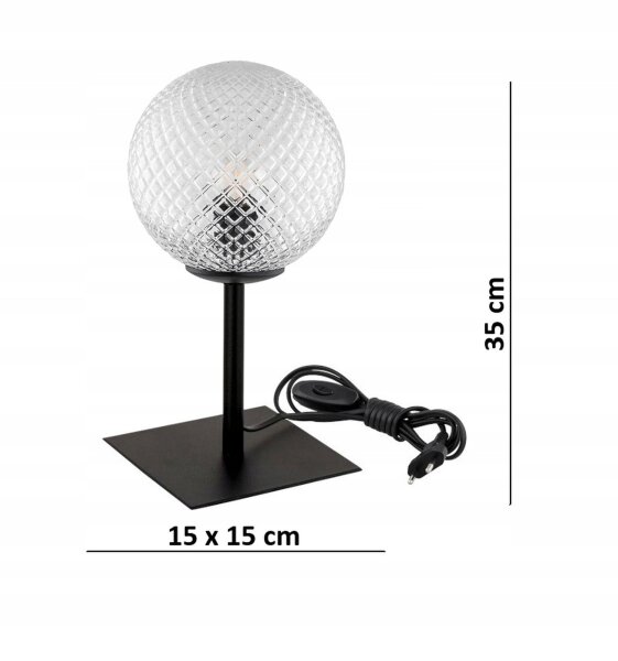 Tischlampe Glas Schirm Metall Schwarz E27 H:35 cm Retro