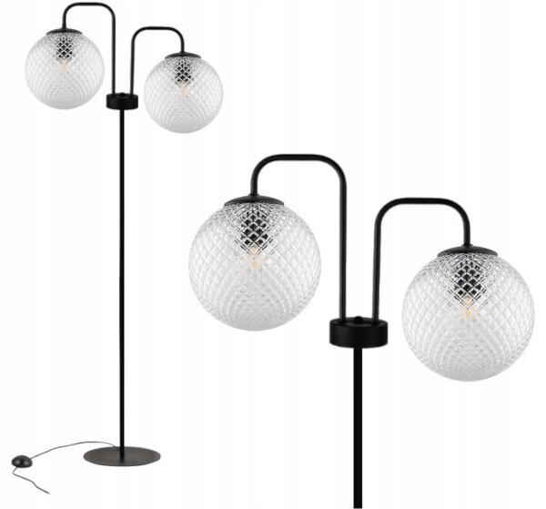 Stehleuchte Glas Metall Schwarz 2-flammig E27 150 cm