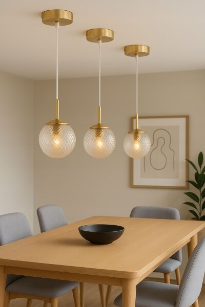 Pendelleuchte Retro Glas Metall Gold E27 B:15 cm Retro