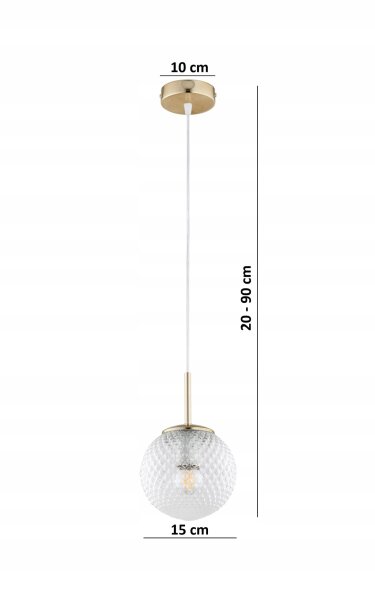 Pendelleuchte Retro Glas Metall Gold E27 B:15 cm Retro