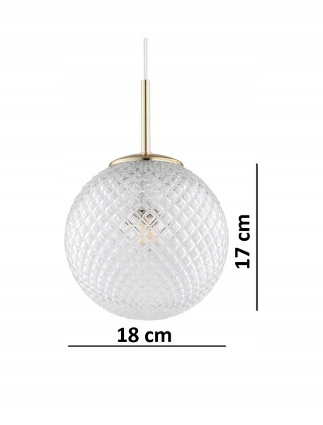 Pendelleuchte Retro Glas Metall Gold E27 B:18 cm Retro