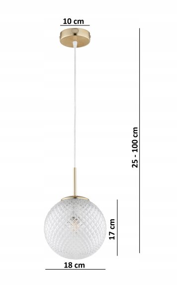 Pendelleuchte Retro Glas Metall Gold E27 B:18 cm Retro