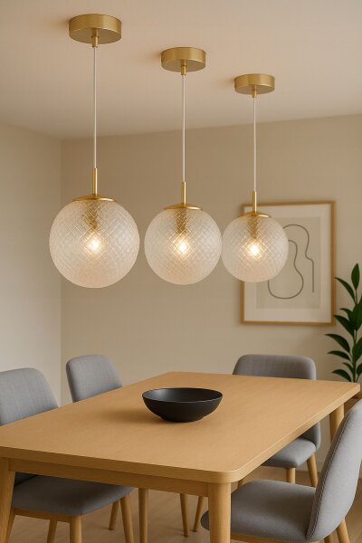 Pendelleuchte Retro Glas Metall Gold E27 B:20 cm Retro