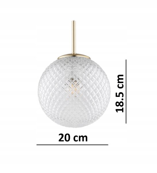 Pendelleuchte Retro Glas Metall Gold E27 B:20 cm Retro