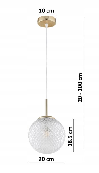 Pendelleuchte Retro Glas Metall Gold E27 B:20 cm Retro