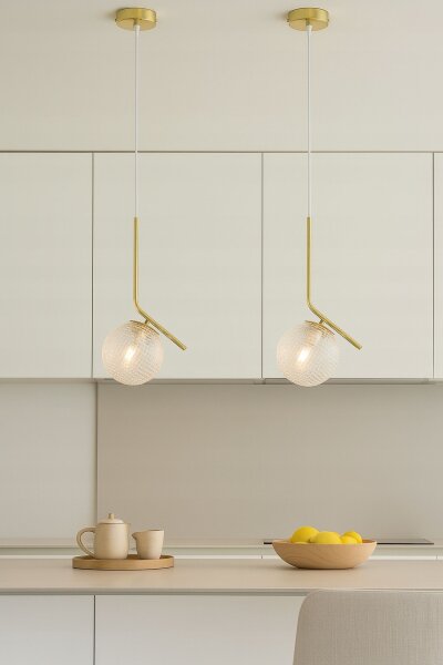 Hängelampe Retro Schirm Glas Metall Gold E27 B:15 cm