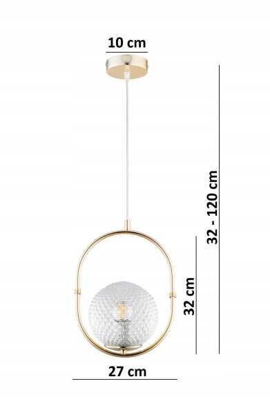 Pendelleuchte Glasschirm Metall Gold Retro E27 B:15 cm