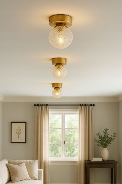 Deckenleuchte Retro Glas Metall Gold E27 Ø15 cm rund