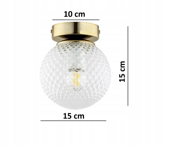 Deckenleuchte Retro Glas Metall Gold E27 Ø15 cm rund