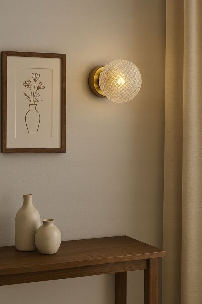 Wandleuchte Retro Glas Schirm Metall Gold E27 L:15 cm