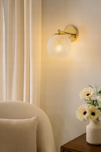 Wandlampe Retro Schirm Glas Metall Gold E27 T:20 cm