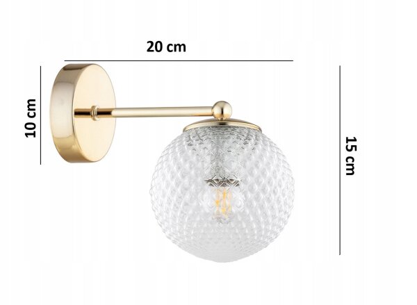Wandlampe Retro Schirm Glas Metall Gold E27 T:20 cm
